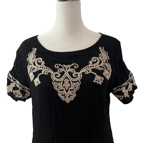 LULU’S Tale to Tell Black & Beige Embroidered Shift Dress - Picture 4 of 8